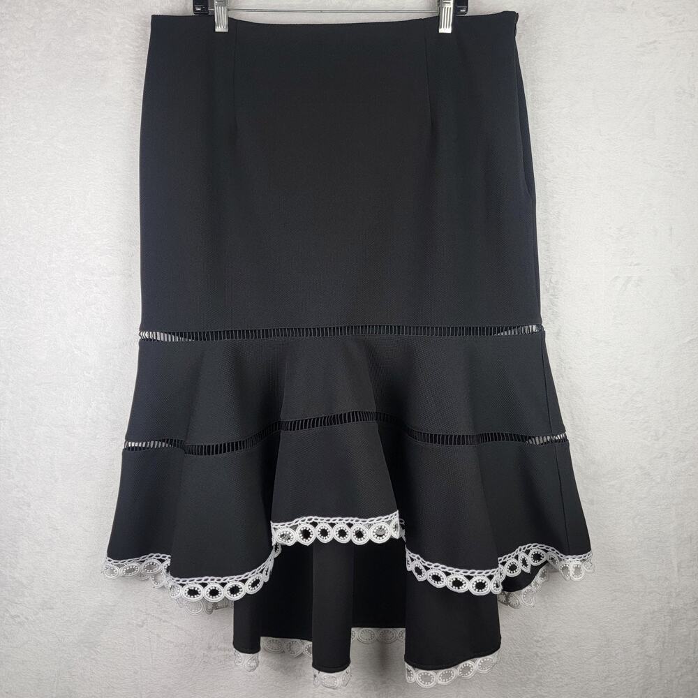 Cottagecore 2X Maxi Skirt Knit Lace Tiered High Low Hem Side Zip Romantic Fairy
